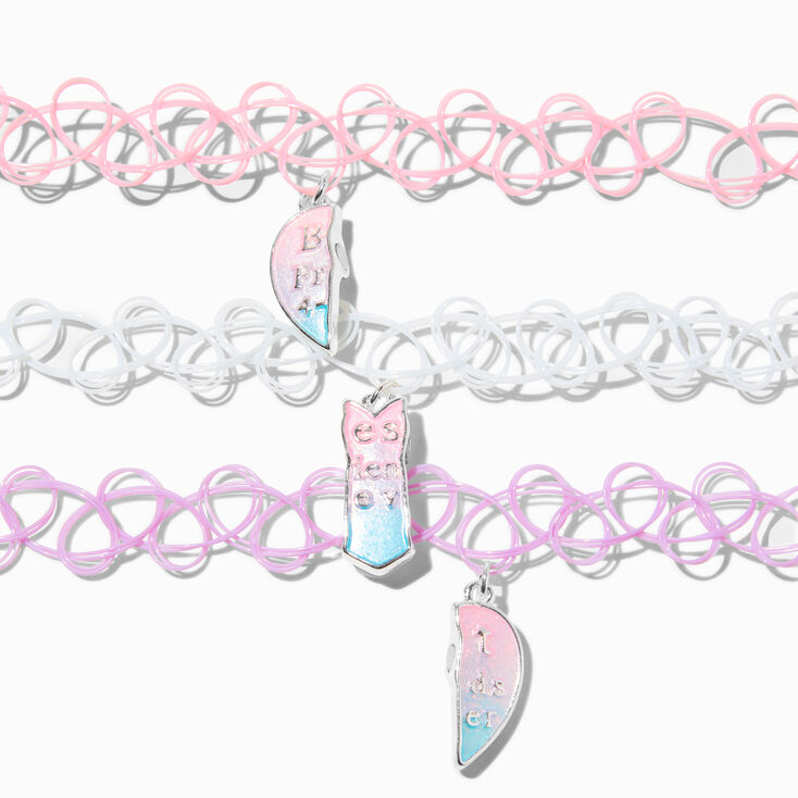 Best Friends Pastel Heart UV Colour-Changing Tattoo Choker Necklaces - 3 Pack,