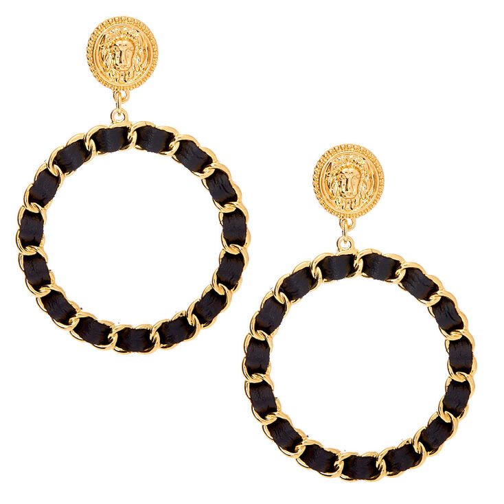 Claire's Pendantes noires avec clou lion et anneaux avec fil tissé 6,3 cm couleur doré