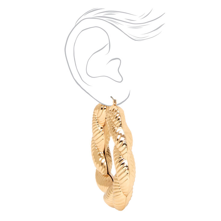 Gold 80MM Textured Twist Hoop Earrings,