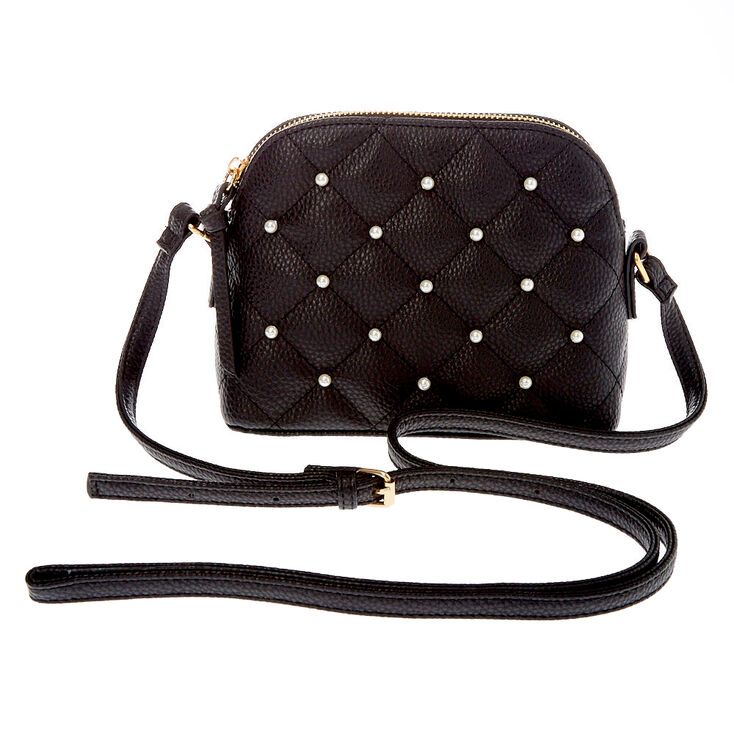 Quilted Pearl Crossbody Bag - Black,