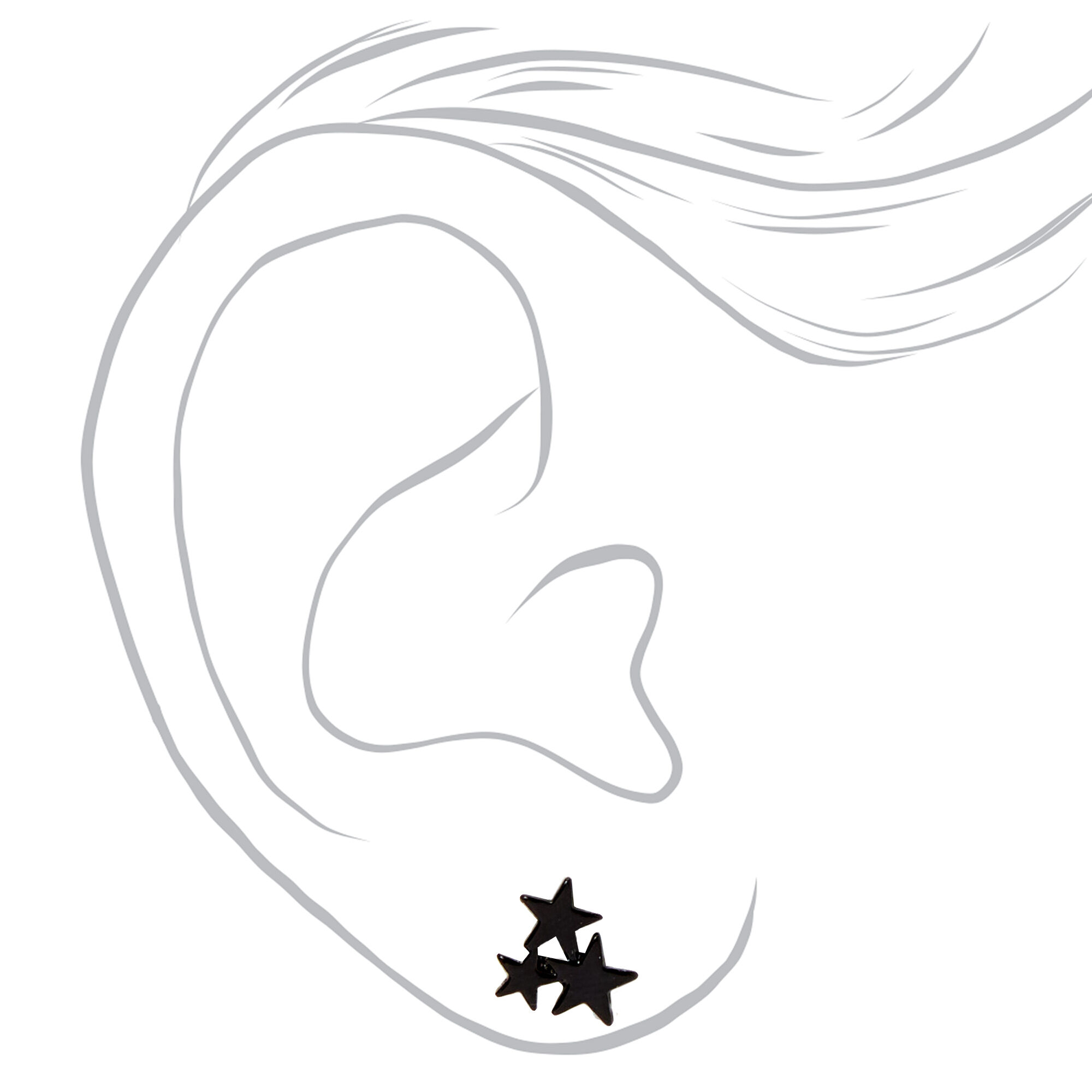 Clous d'oreilles triple étoile noirs,