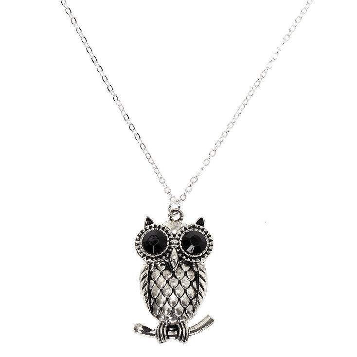 Silver Owl Long Pendant Necklace - Black | Claire's US