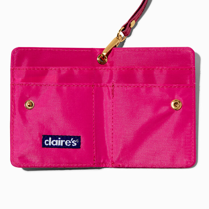 Porte-monnaie bling-bling rose fuchsia avec cordon tour de cou,