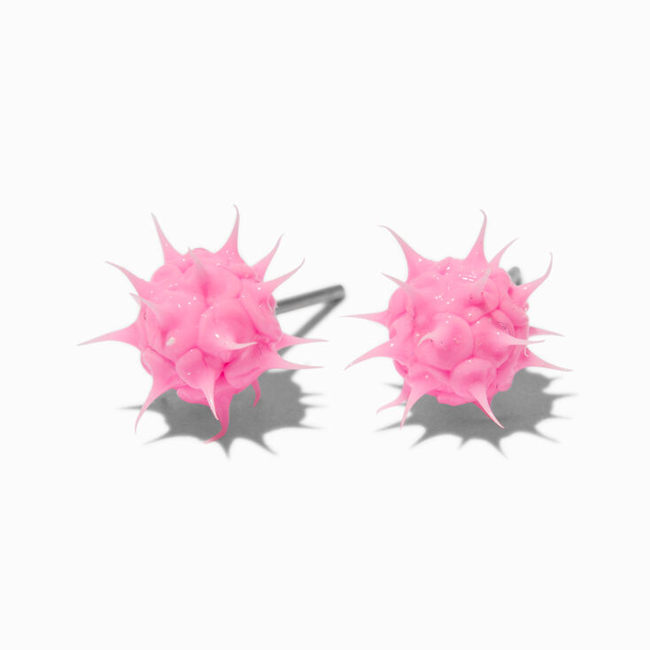 Hot Pink Rave Spike Burst Stud Earrings ,