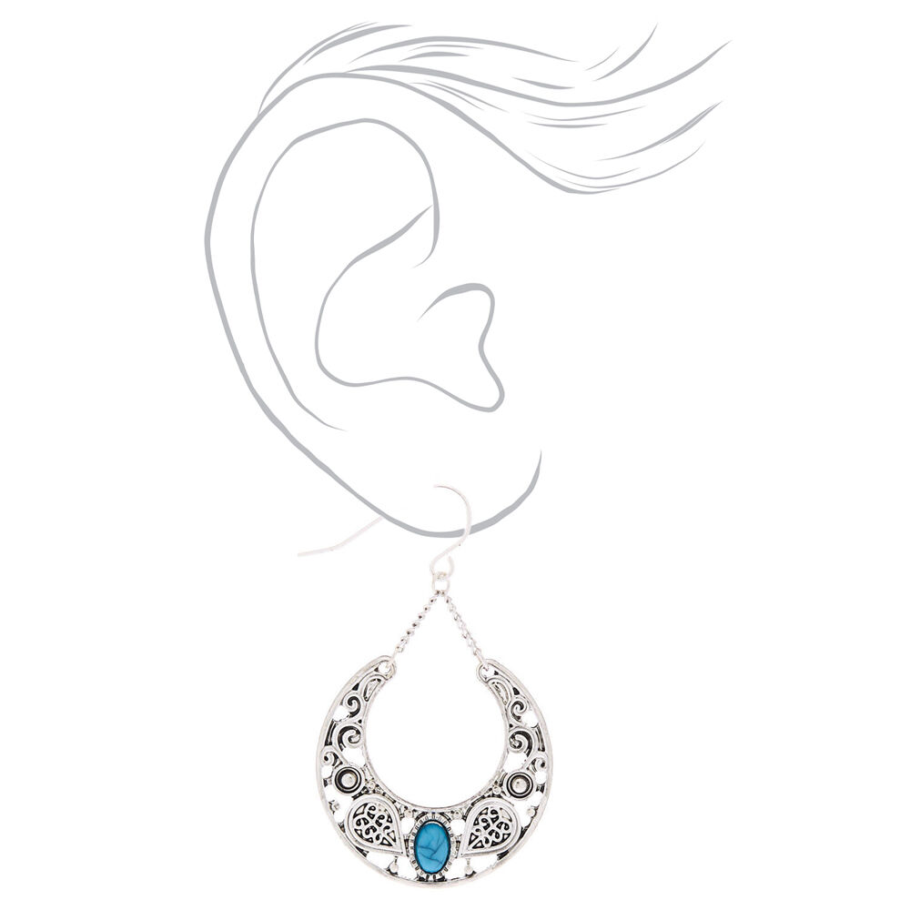 Silver-tone 1.5" Turquoise Western Drop Earrings,