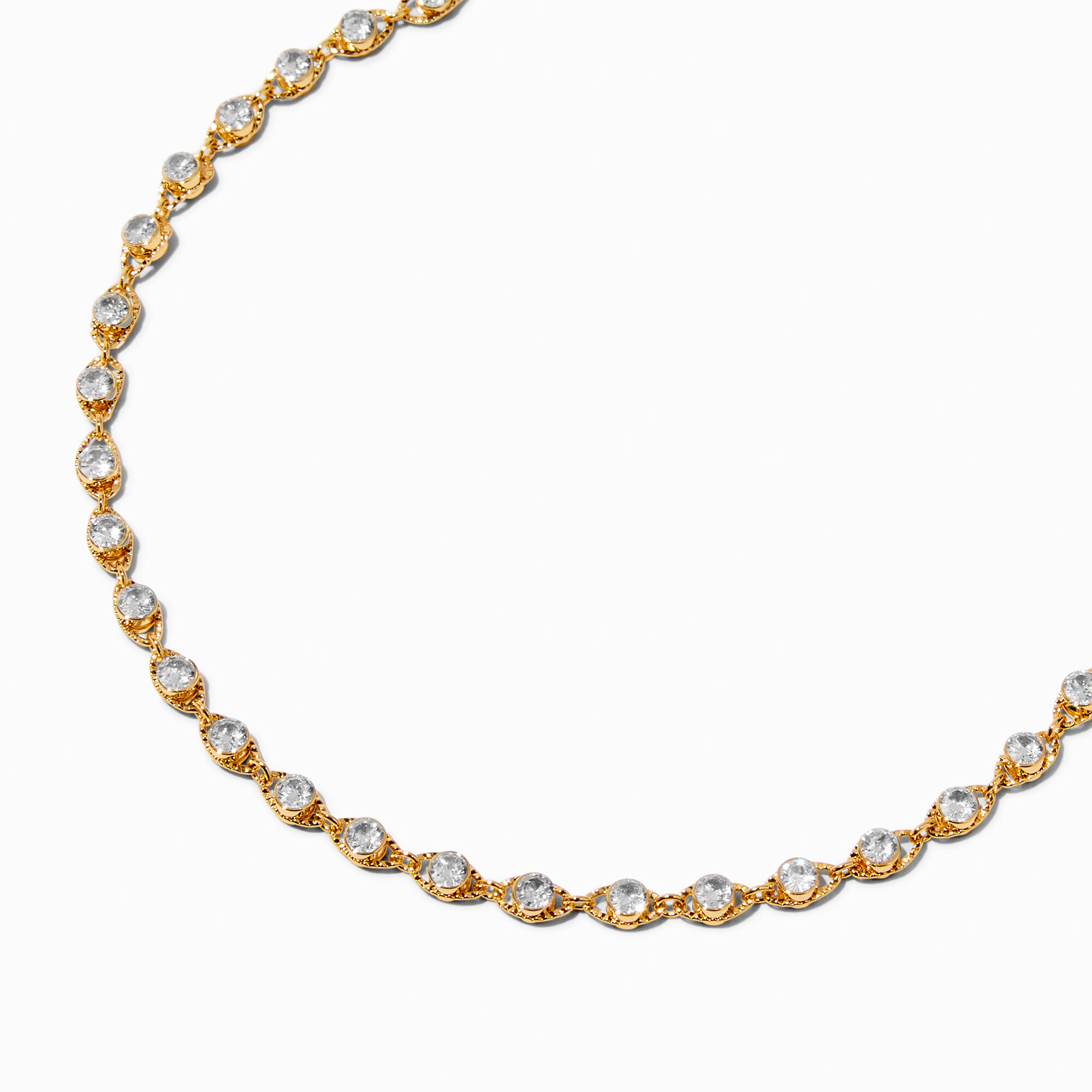 View C Luxe By Claires 18K Gold Plated Cubic Zirconia Bezel Disc Chain Necklace Yellow information