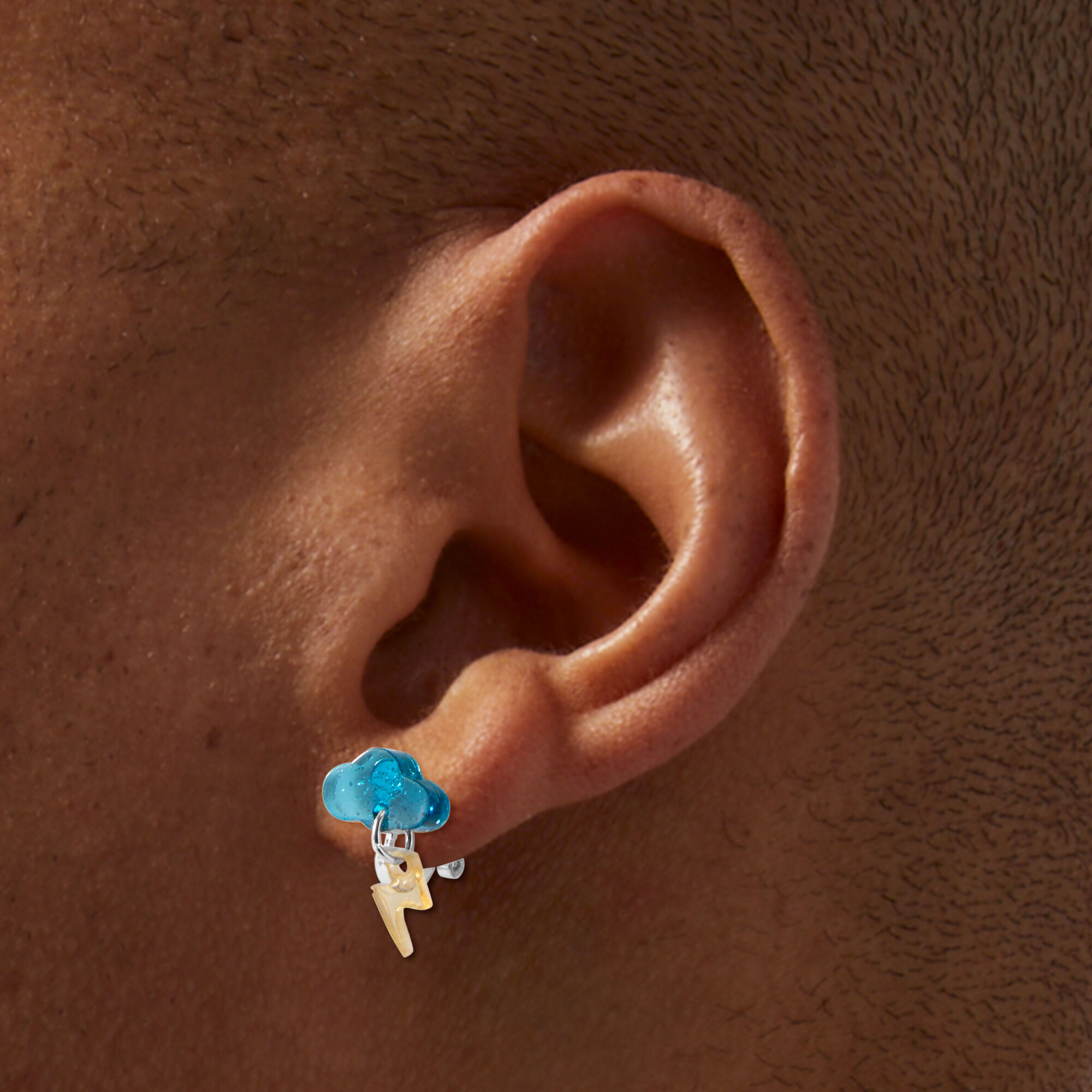 Cloud & Lightning Clip-On Earrings ,