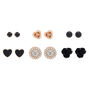 Rose Gold Mixed Stud Earrings - Black, 6 Pack,