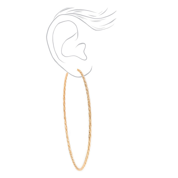 Gold 100MM Laser Cut Twisted Hoop Earrings,