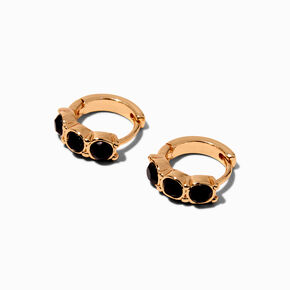 Gold-tone 10mm Jet Black Crystal Stacked Clicker Hoop Earrings,