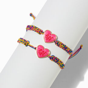 Bracelets r&eacute;glables c&oelig;ur tress&eacute;s arc-en-ciel best friends - Lot de 2,