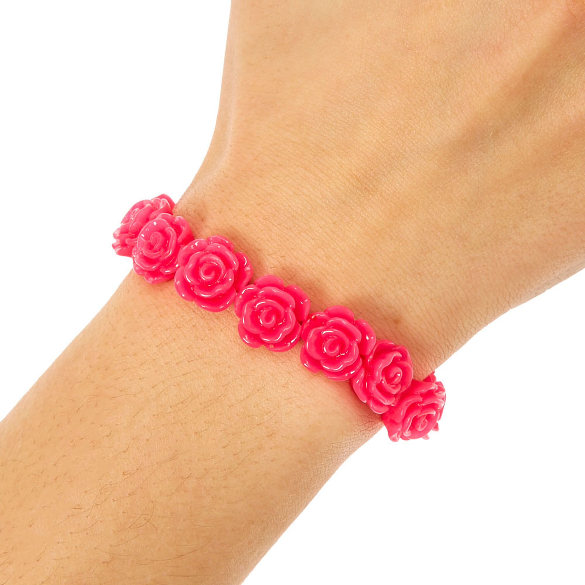 Neon Pink Carved Roses Stretch Bracelet | Claire's US