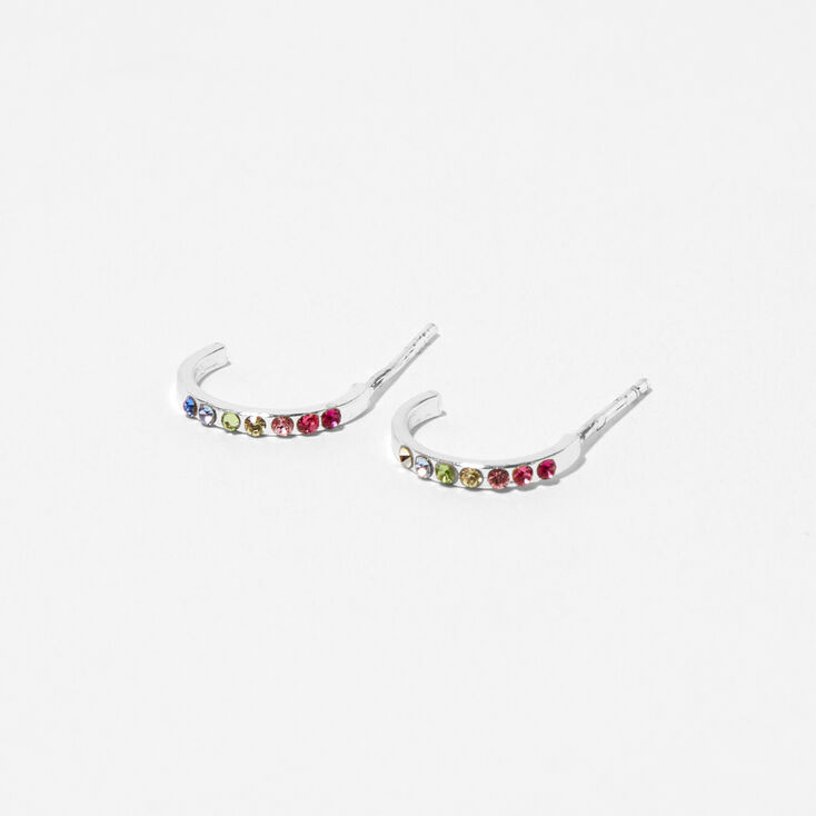 C LUXE by Claire&#39;s Sterling Silver Rainbow Stone Hoop Earrings,