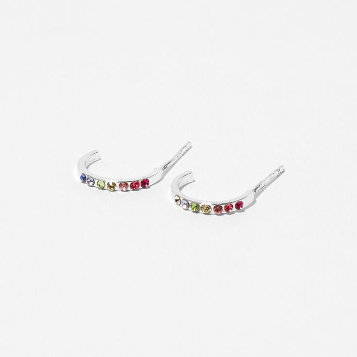 Sterling Silver Rainbow Stone Hoop Earrings,