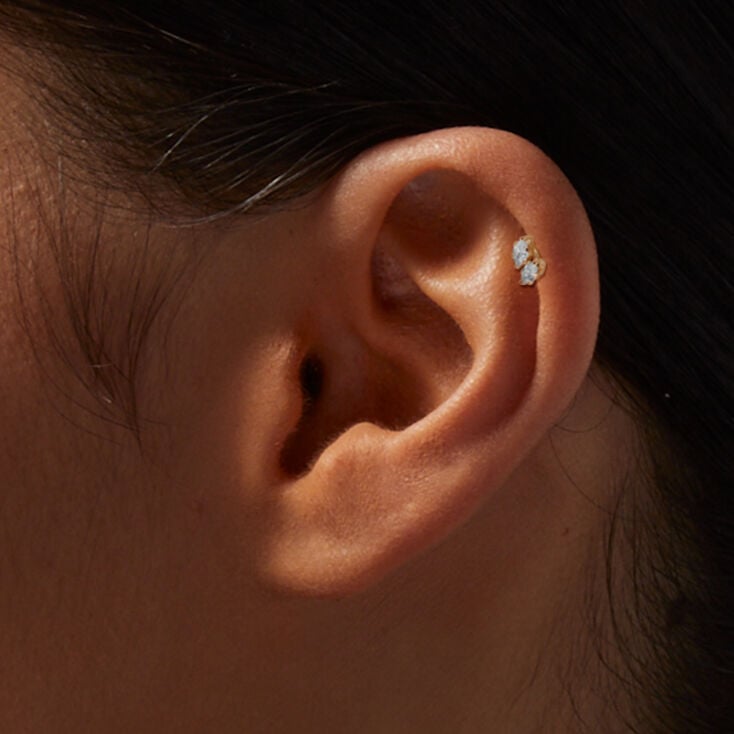 14k Yellow Gold Cubic Zirconia 22G Cartilage Earring,