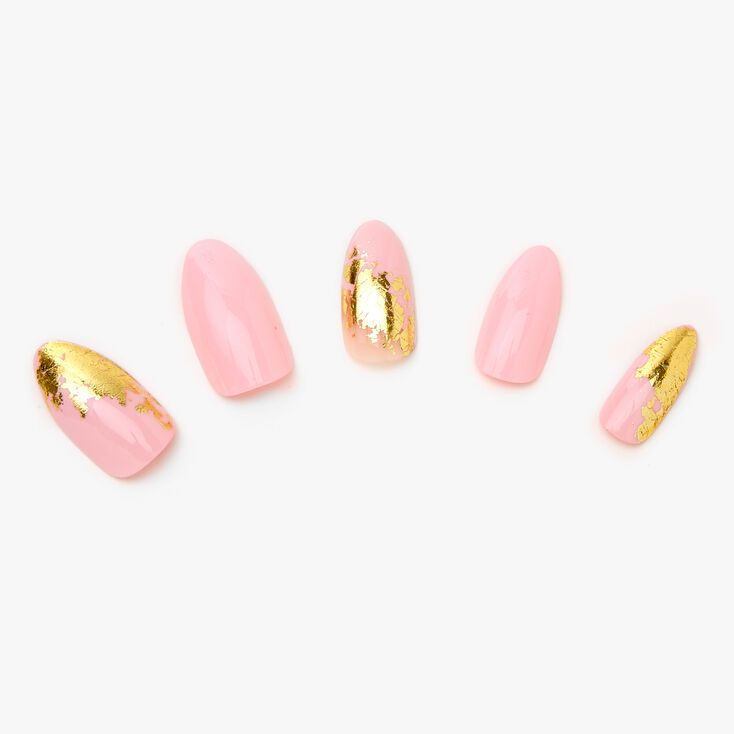 Light Pink Marble Foil Stiletto Faux Nails - 24 Pack,