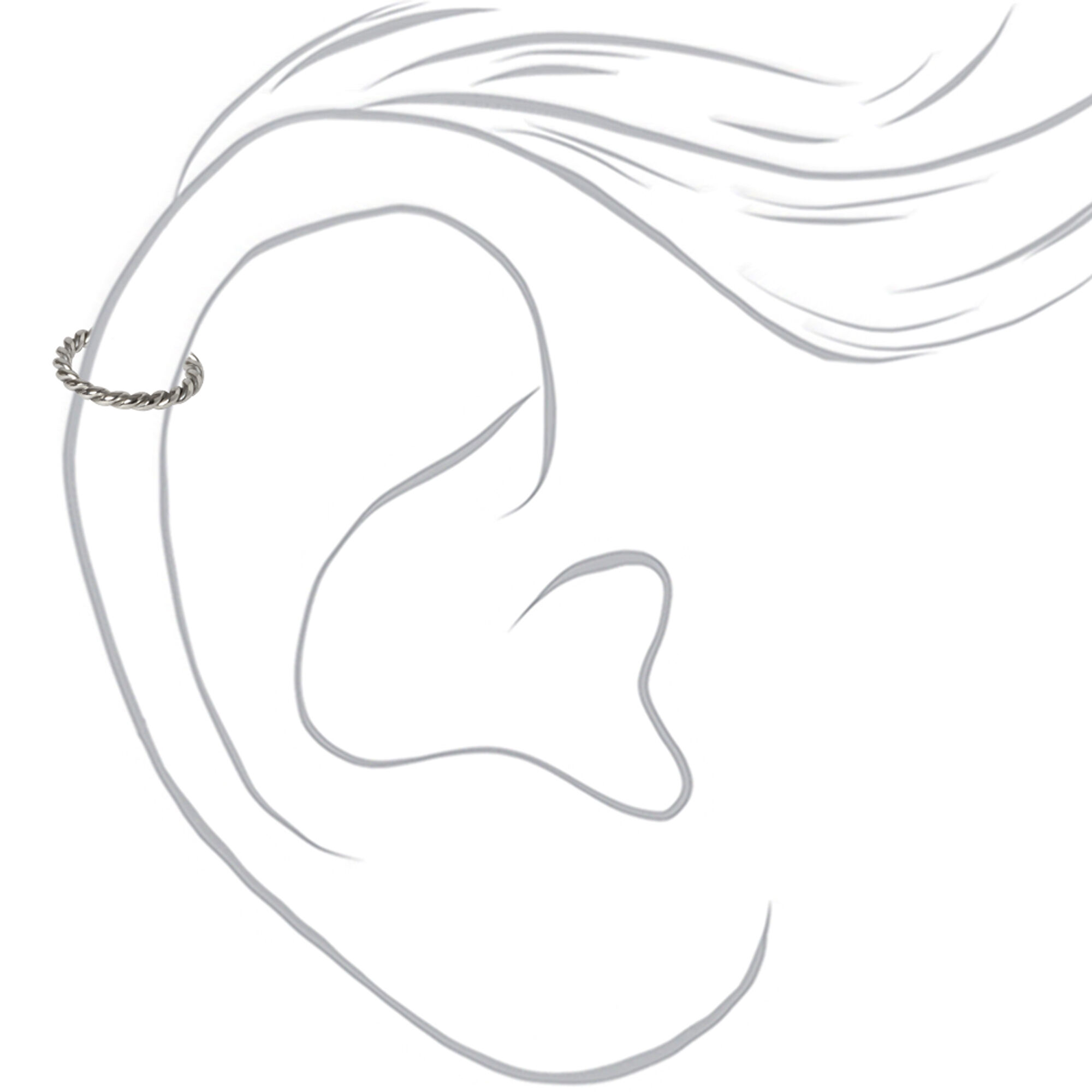 Anneau pour piercing de cartilage torsadé 16 g couleur argentée,