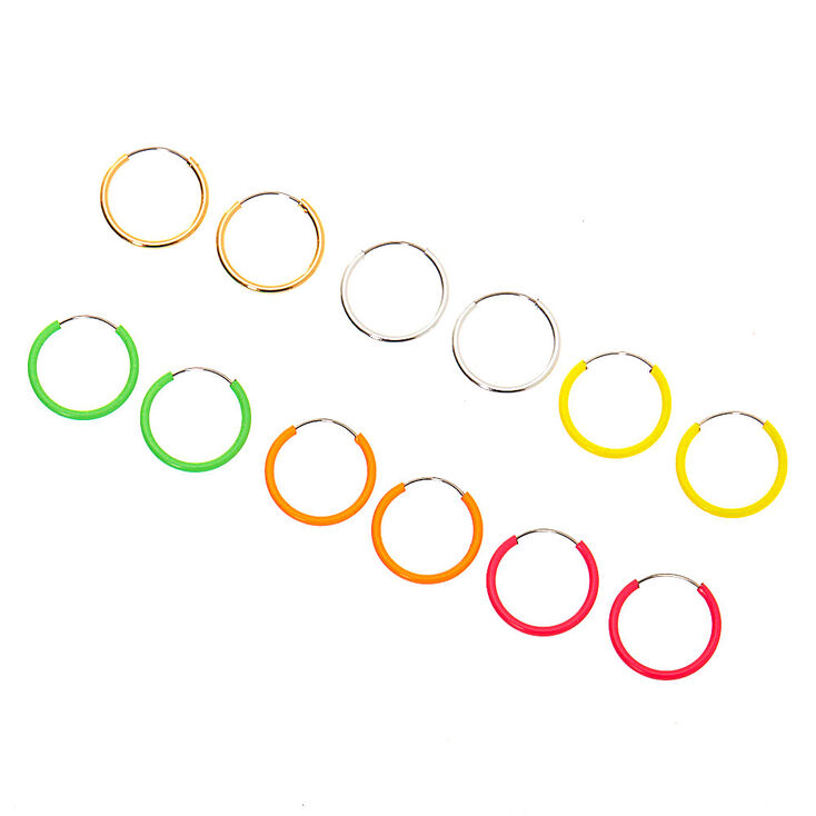 Claire's Créoles fluo 10 mm - Lot de 6