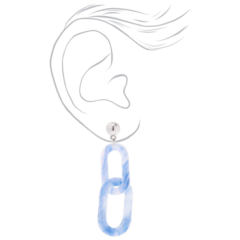 Silver 2.5" Oval Chain Link Resin Drop Earrings - Blue,