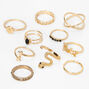 Gold-tone Embellished Snake &amp; Geometric Rings Set - 10 Pack,