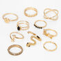 Gold Embellished Snake &amp; Geometric Rings Set - 10 Pack,