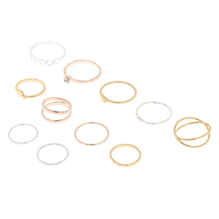 Mixed Metal Heart Star Rings - 11 Pack,