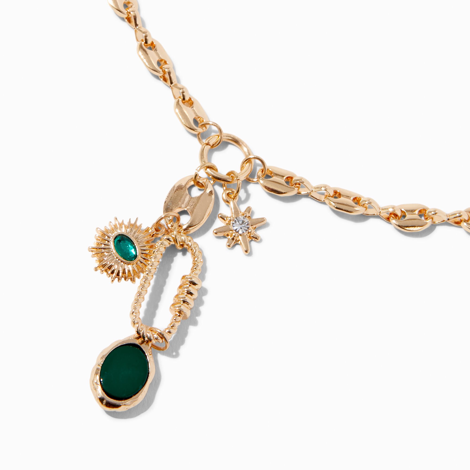 Green Stone Carabiner Charm Pendant Necklace,