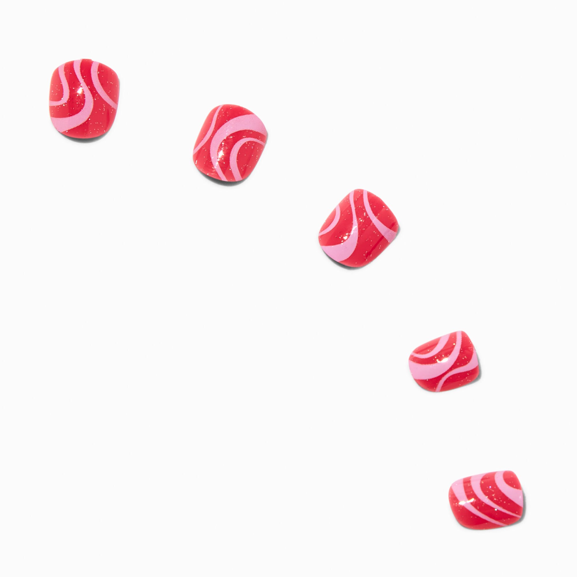 Claire's Club Pink Glitter Squiggle Press On Vegan Faux Nail Set - 10 Pack,