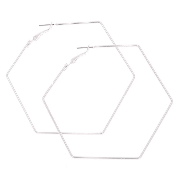 Claire's Créoles hexagonales couleur argentés 70mm