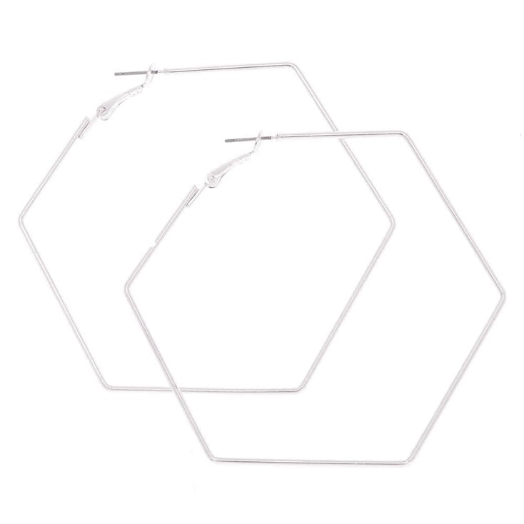 Claire's Créoles hexagonales couleur argentés 70mm