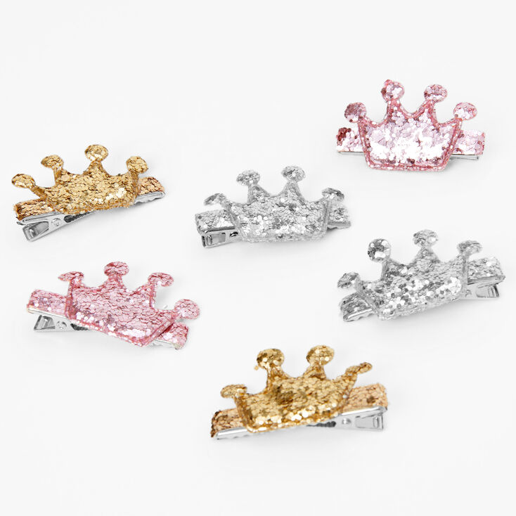 Claire&#39;s Club Glitter Crown Hair Clips - 6 Pack,
