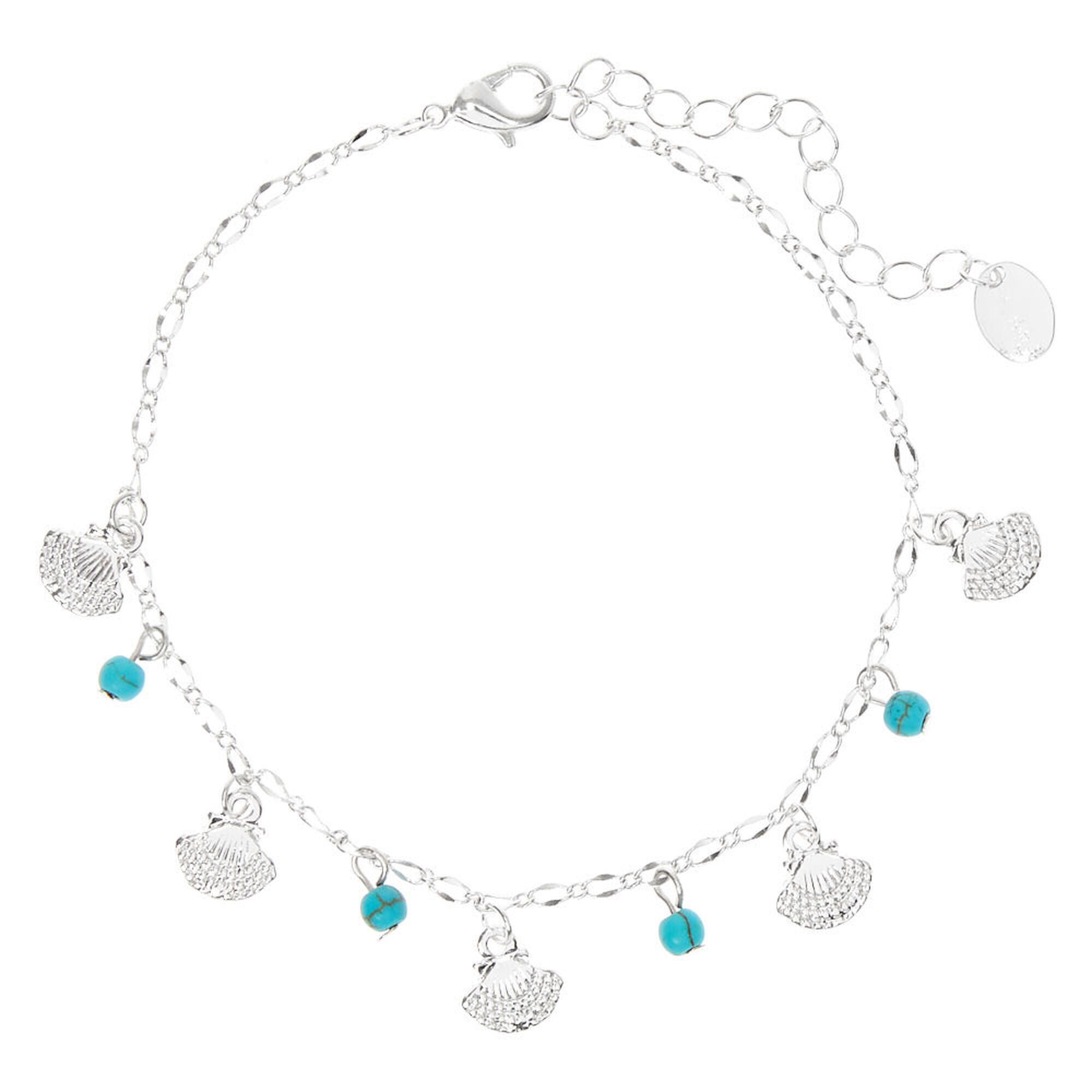View Claires SilverTone Beaded Seashell Chain Anklet Turquoise information