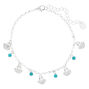 Silver-tone Beaded Seashell Chain Anklet - Turquoise,