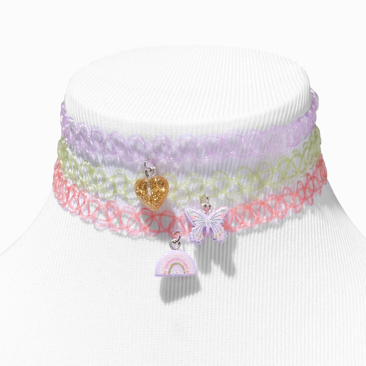 Claire&#39;s Club Butterfly Rainbow Glitter Tattoo Choker Necklaces - 3 Pack,