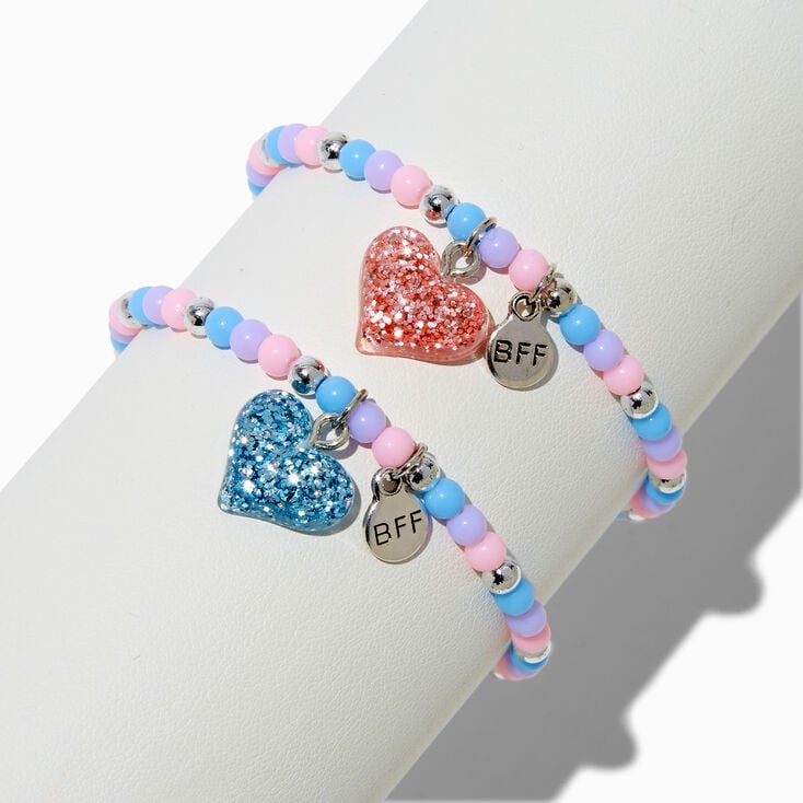 Best Friends Glitter Hearts Seed Bead Stretch Bracelets - 2 Pack,