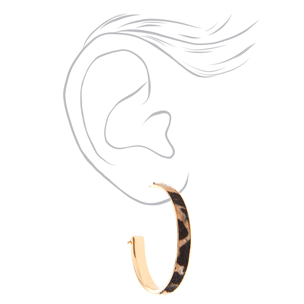 Gold 40MM Fuzzy Leopard Hoop Earrings,