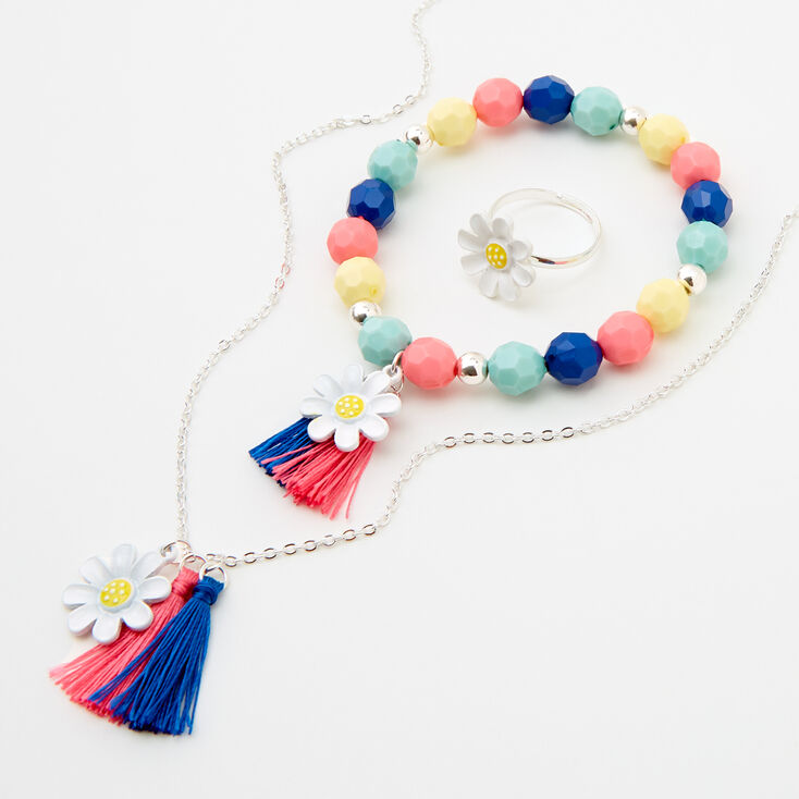 Claire&#39;s Club Coral &amp; Navy Daisy Tassel Jewelry Set - 3 Pack,