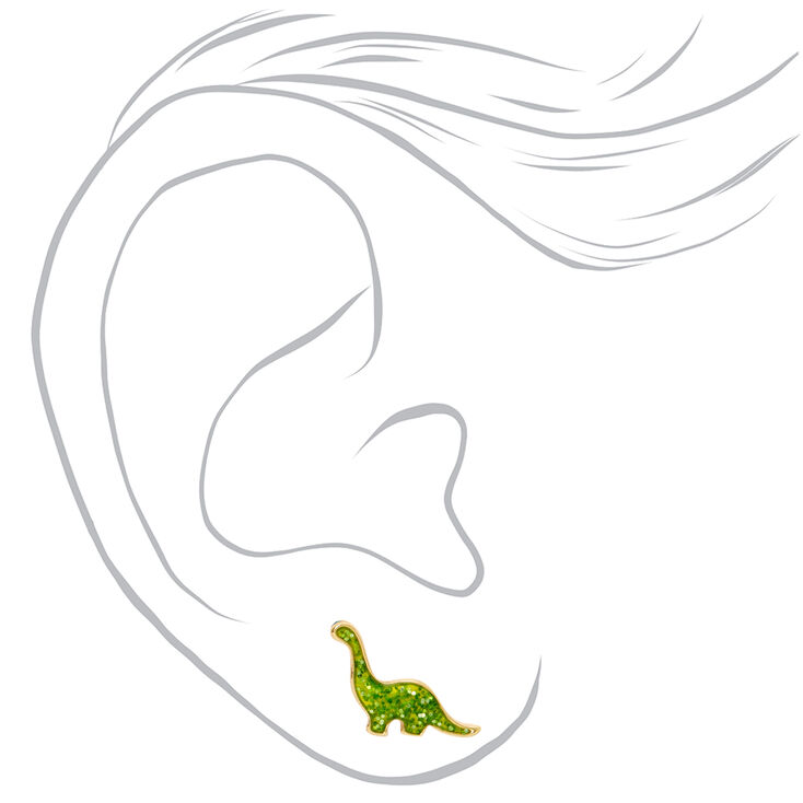 Gold &amp; Green Plated Crystal Dinosaur Stud Earrings,