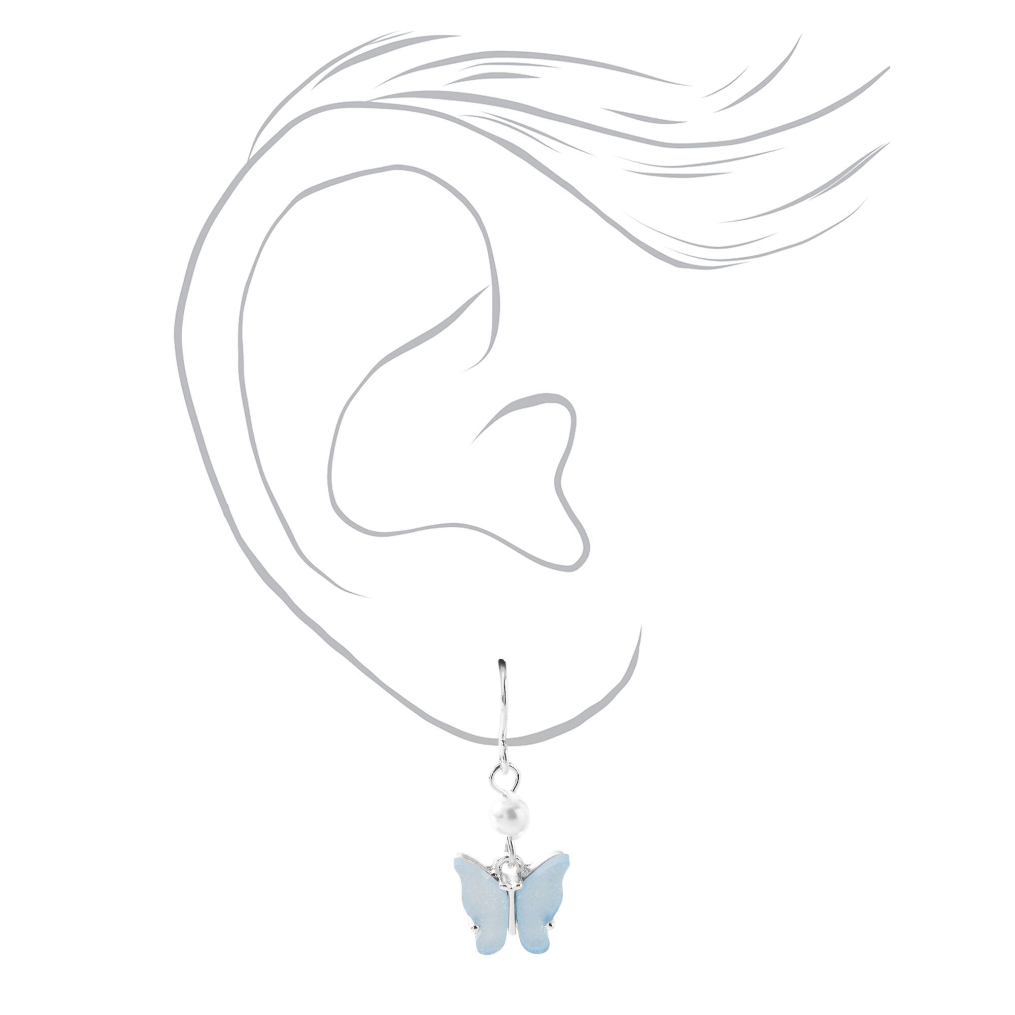 Silver Light Blue Butterfly Pendant Necklace, Bracelet, & Earrings Set - 3 Pack,
