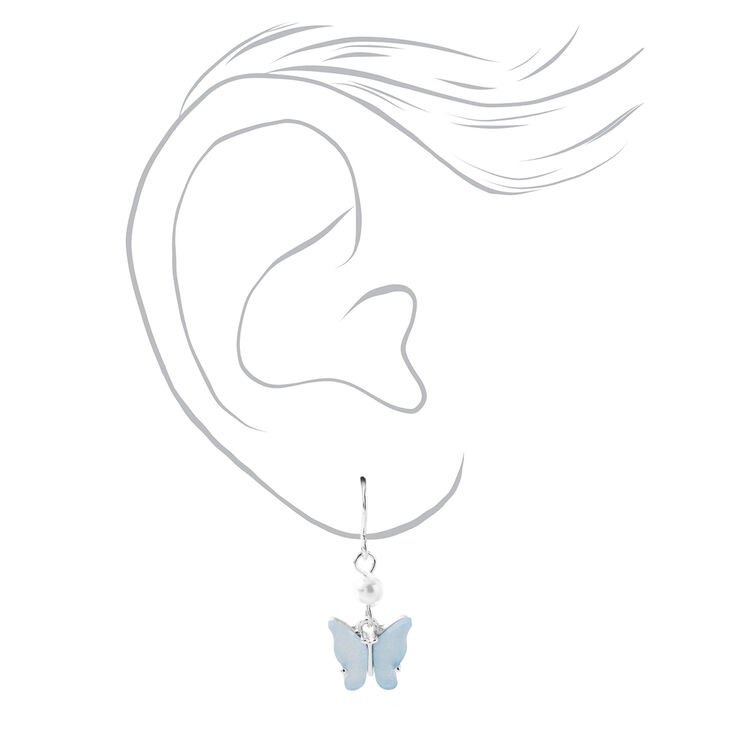 Silver Light Blue Butterfly Pendant Necklace, Bracelet, &amp; Earrings Set - 3 Pack,