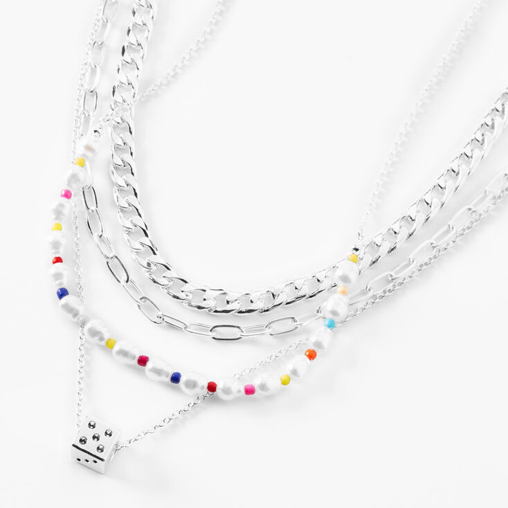 Silver Woven Chain Dice Multi Strand Necklace Set 2 Pack Claire S