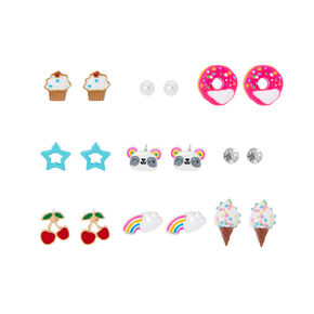 Rainbow Sweets &amp; Panda Stud Earring Set - 9 Pack,
