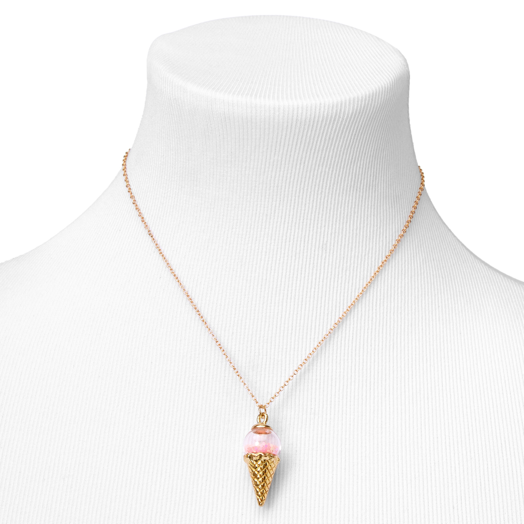 Gold Glitter Ice Cream Cone Pendant Necklace