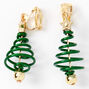 Gold 1&quot; Spiral Tree Clip On Drop Earrings - Green,