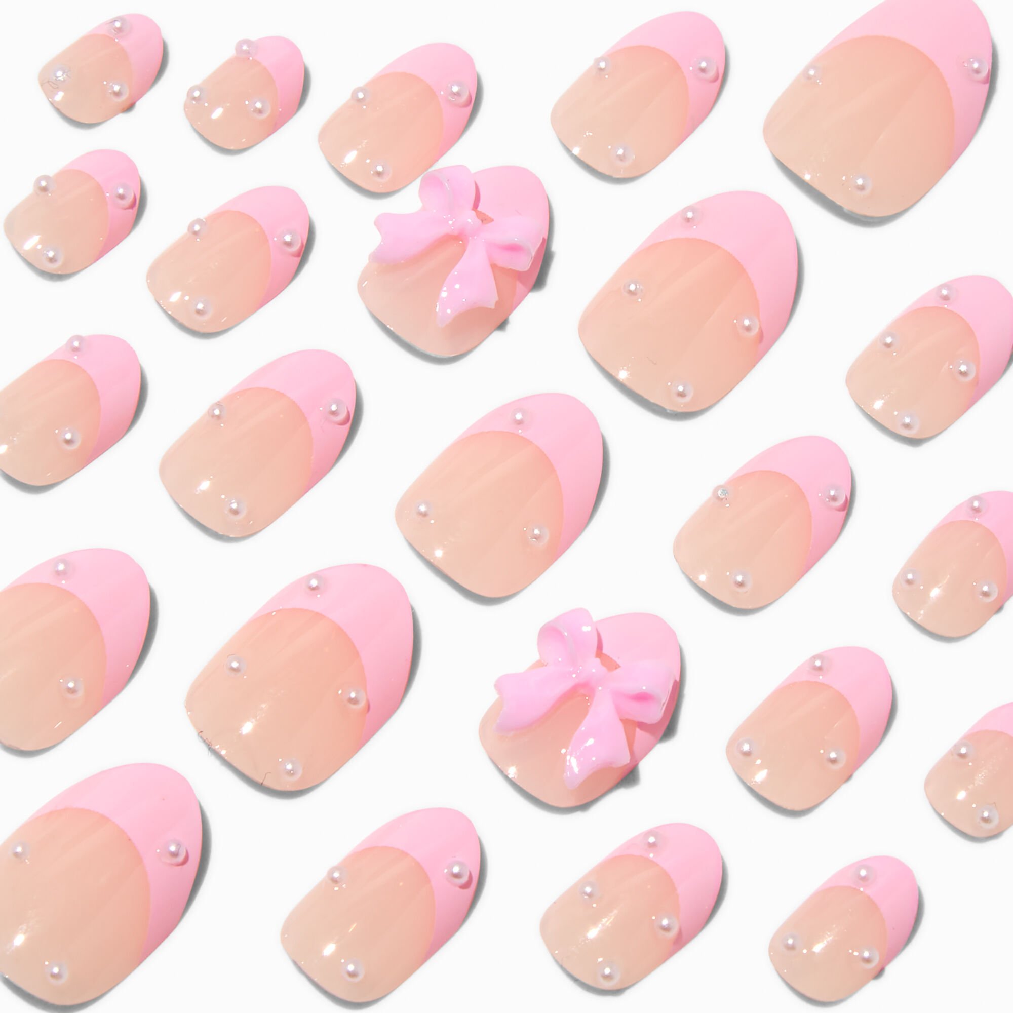 Pink 3D Bow Stiletto Press On Vegan Faux Nail Set - 24 Pack,