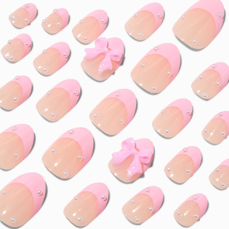 Pink 3D Bow Stiletto Press On Vegan Faux Nail Set - 24 Pack,