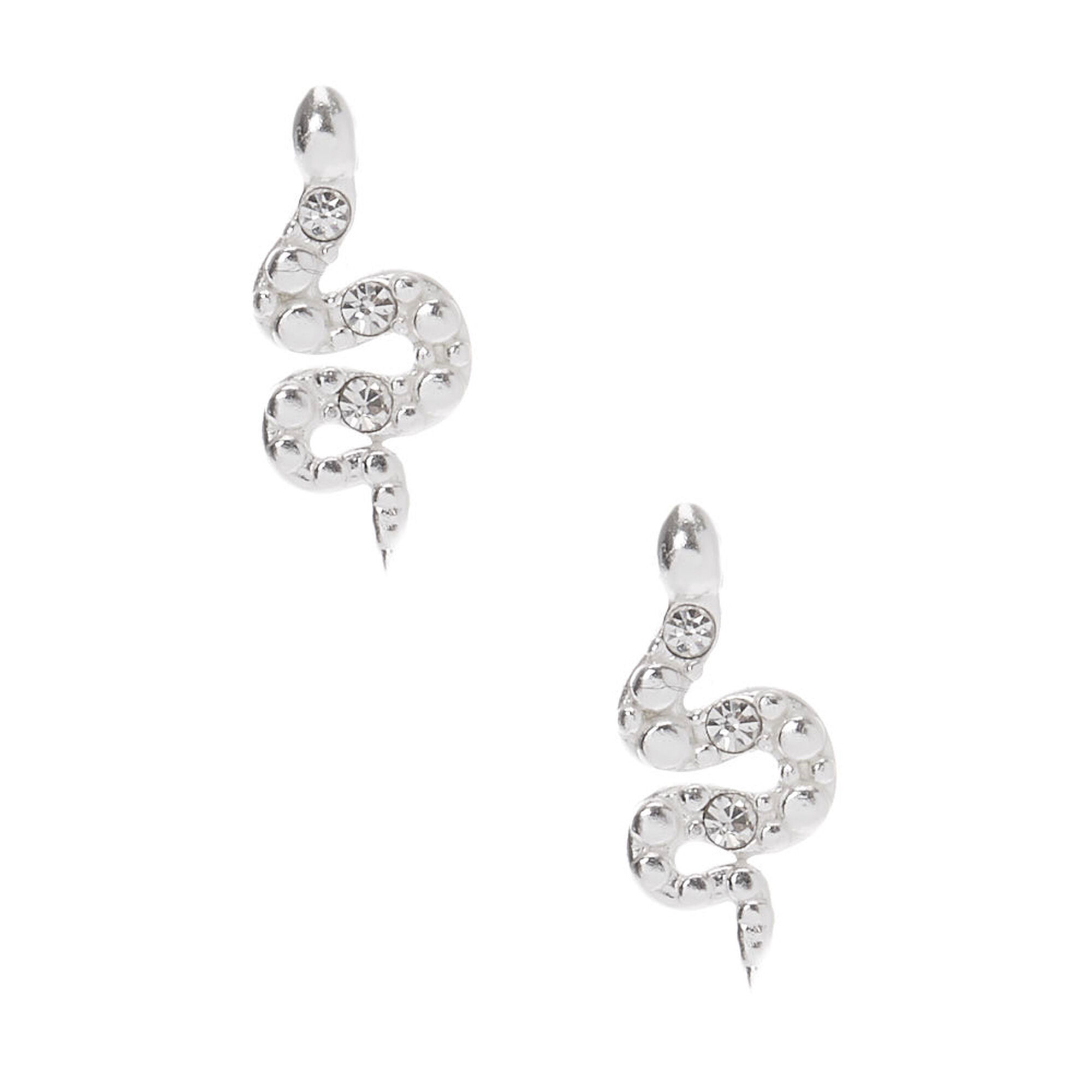 View Claires Embellished Snake Stud Earrings Silver information
