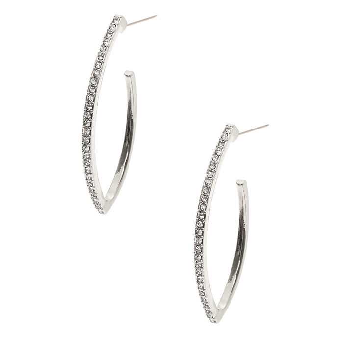 Silver 40MM Embellished Almond Hoop Earrings,