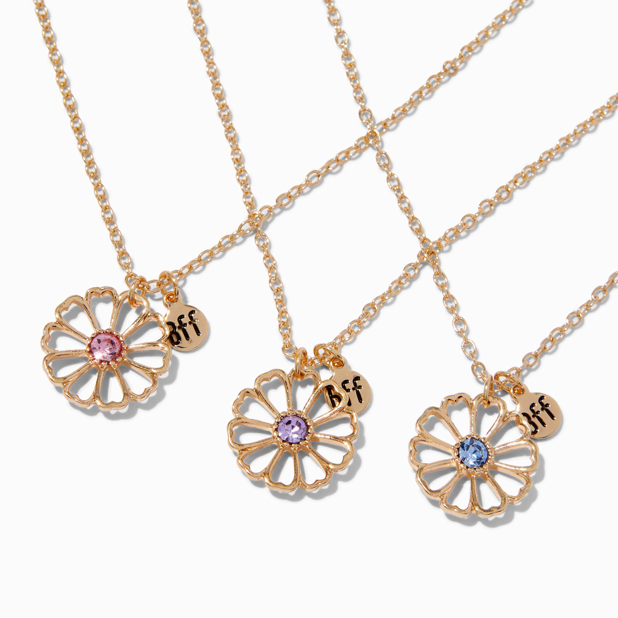 Colliers à pendentif marguerite en strass best friends - Lot de 3,