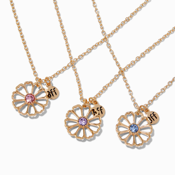 Colliers &agrave; pendentif marguerite en strass best friends - Lot de 3,
